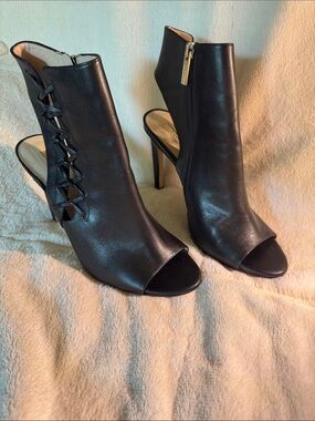 BCBGeneration Black Peep-Toe Lace-Up Stiletto Booties